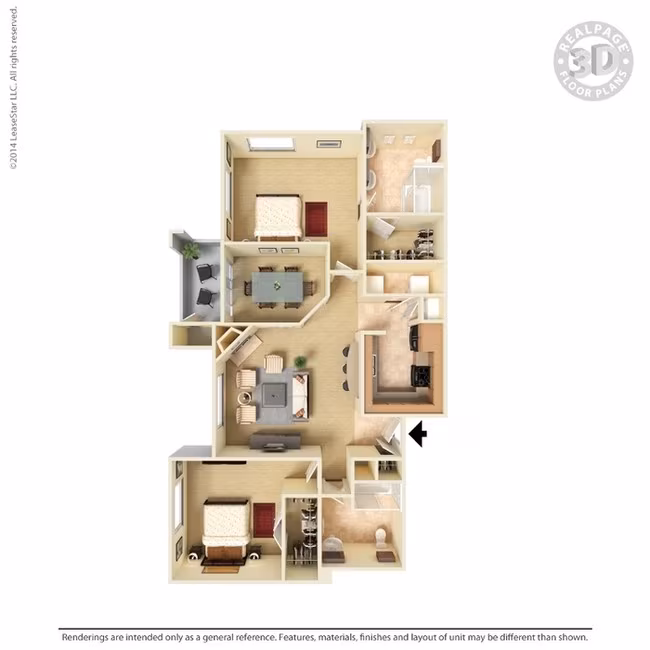2 Beds • 2 Bath 0822 floor plan